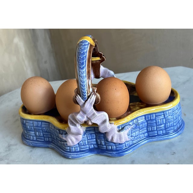 French French Majolica Ceramic Egg Holder Basket, 19th Century For Sale - Image 3 of 9