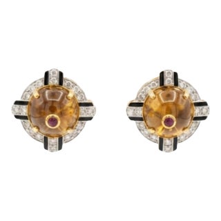 Natural Citrine 8.05cts & Diamond 0.30cts Earring in 14k Gold For Sale