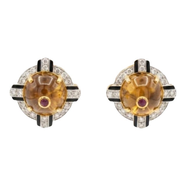 Natural Citrine 8.05cts & Diamond 0.30cts Earring in 14k Gold For Sale