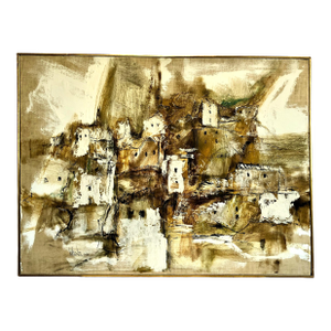 Mid-Century Abstract Landscape of a Hillside Village, by Gino F. Hollander (1924–2015)