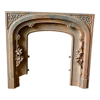 Antique Victorian Edwardian Cast Iron Fireplace Insert Surround For Sale