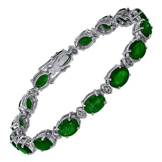 14 Carat Emerald 0.8 Carat Diamond Tennis Bracelet 18 Karat White Gold For Sale