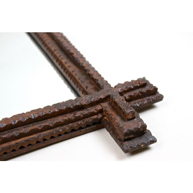 Tramp Art Rustic Wall Mirror in Hand Carved Basswood, Austria, 1860 For Sale - Image 13 of 16