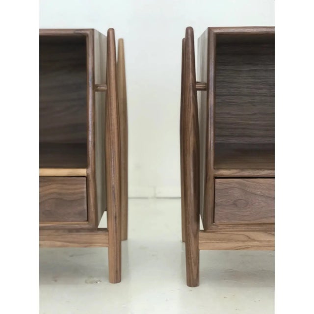 Pair of Sculptural Nighstands in Walnut For Sale - Image 4 of 11