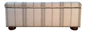 Neutral Striped Linen Fabric Upholstered Bench