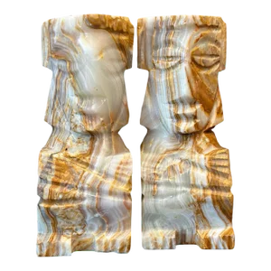 Carved Onyx Stone Book Matched Bookends Aztec Decor Large - a Pair