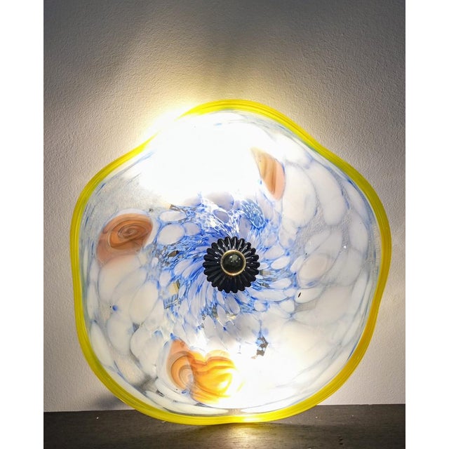 Hand and hand -worked Murano glass applique, glass with various colors by Murrine and more. Golden metal structure with 2...