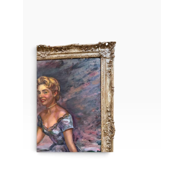 Mid 20th Century Mid-Century Modern Seated Woman Portrait Painting on Masonite - Framed For Sale - Image 5 of 7