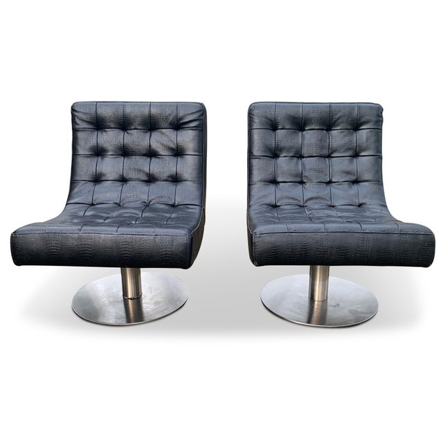 Mid-Century Modern Mid-Century Modern Lounge Chairs in Faux Black Crocodile from Arne Norell, Set of 2 For Sale - Image 3 of 10