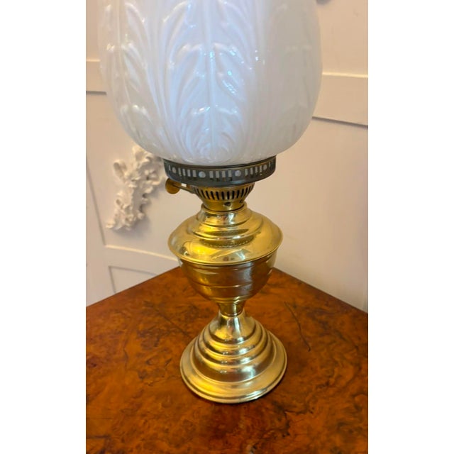 Metal Antique Edwardian Brass Oil Lamps with Opaline Glass Shades, 1900, Set of 2 For Sale - Image 7 of 10