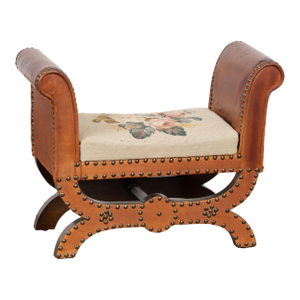 20th Century Vintage Leather Stool With Nailhead Trim