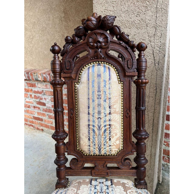 Pair Antique French Dining Chairs Renaissance Carved Oak Black Forest C1880 For Sale - Image 4 of 18