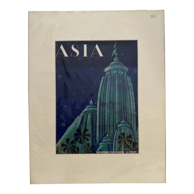 1929 Original Asia Magazine Cover, November, Frank McIntosh, Art Deco, Matted For Sale