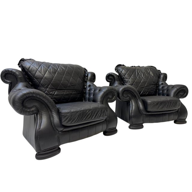 Set of Large Mid-Century Modern Chesterfield Style Lounge Chairs, 1980s, Set of 2 For Sale - Image 4 of 12