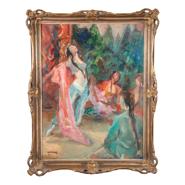 Miloslava Vrbova-Štefková, Orientalist Dance in a Harem, Oil Painting, Mid-20th Century For Sale