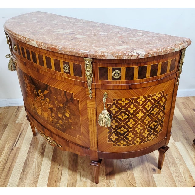 Italian Satinwood & Marble Top Demilune Commode Sideboard by Binda Mobili D’Arte For Sale - Image 4 of 12