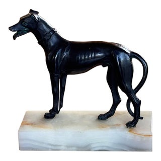19th Century Metal Greyhound on Onyx Base For Sale