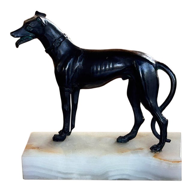19th Century Metal Greyhound on Onyx Base For Sale
