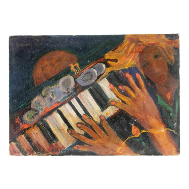 Sirio Pellegrini, The Pianist, Painting, 1960s For Sale