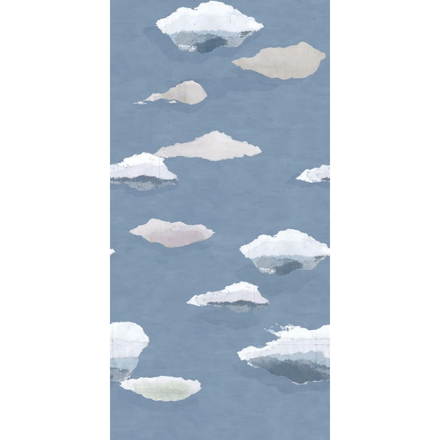 Art Deco Sample - Les Nuages Wallpaper by Paule Marrot in Blue For Sale - Image 3 of 3