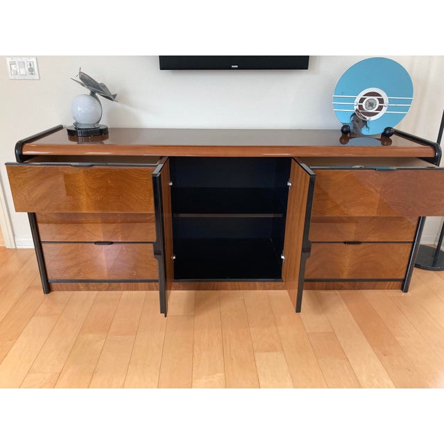 Vintage 1980s Deco Revival Alf Italia Mahogany Burl Wood & Black Lacquer 4-Piece Bedroom Set - Eastern King For Sale - Image 12 of 17