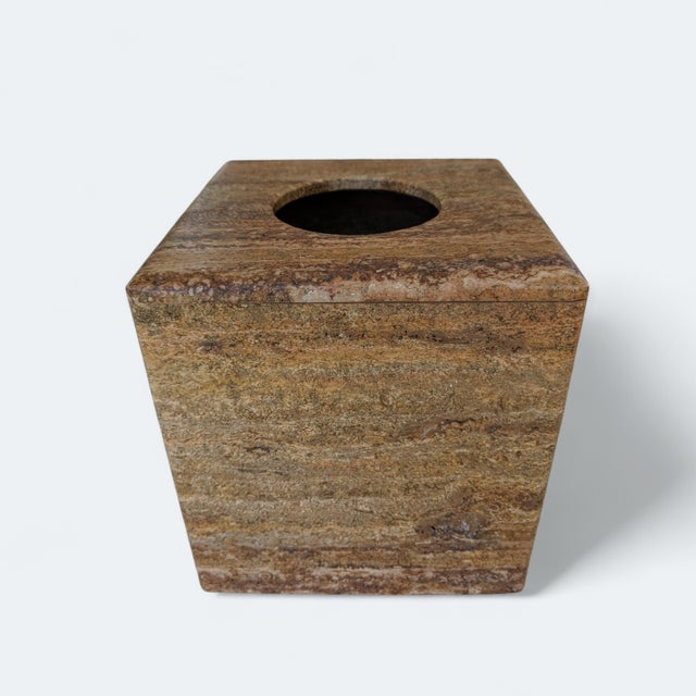 Handcrafted Travertine Marble Tissue Holder Made in Mexico 6.25"H x 6"W x 6"D Opening measures 2.75" x 2.75