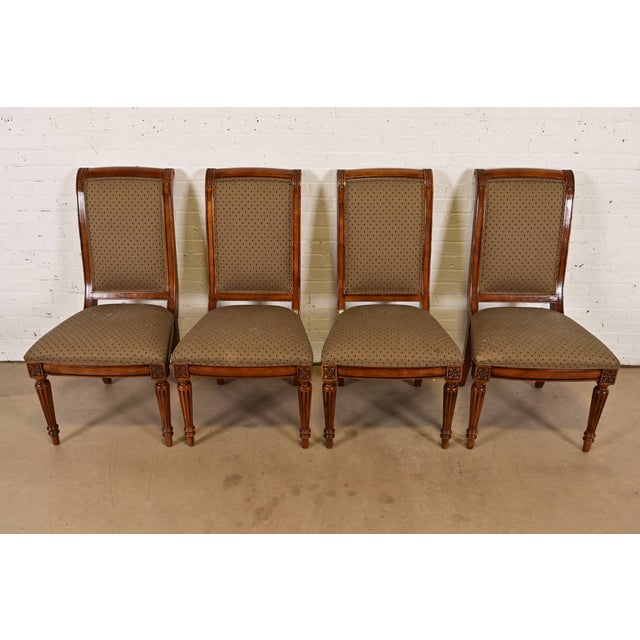 A gorgeous set of four French Regency Louis XVI style side chairs or dining chairs By Ethan Allen USA, Circa Late 20th...