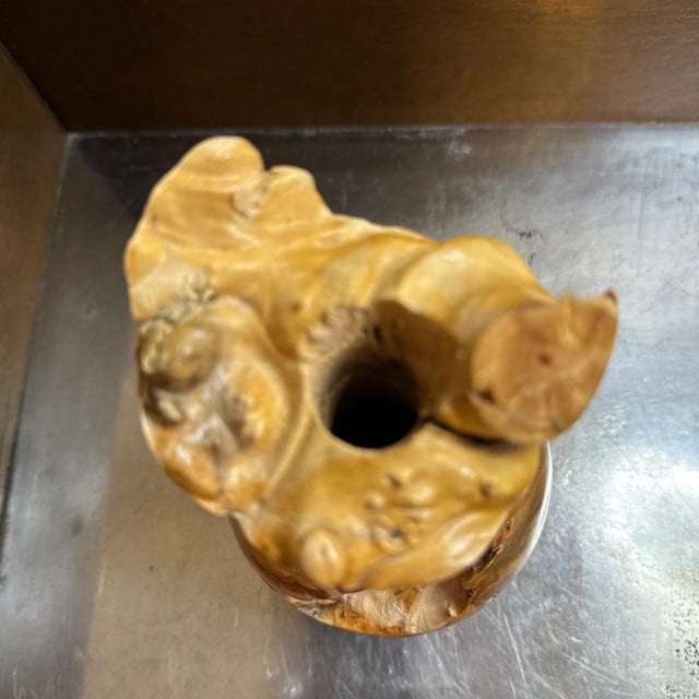 Pair of Signed John Mascoll Hand-Turned Maple Burlwood Raw Edge Vases For Sale - Image 10 of 12