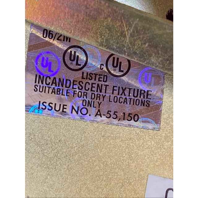 Transparent Vintage Hollywood Regency Style Light Frosted Glass & Brass Flush Mount For Sale - Image 8 of 8