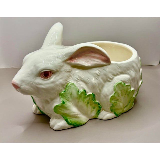 Vintage Hand Painted Bunny Rabbit Planter in Cabbage Leaves For Sale - Image 11 of 12