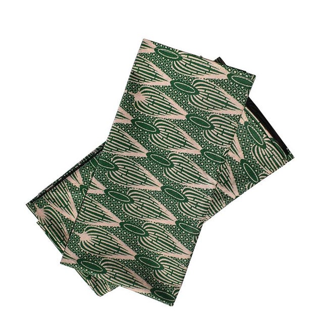 African Wax Formal Cloth Dinner Napkins In Green Block Print Set