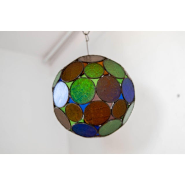 Vintage Moroccan Multi-Color Glass Orb Lantern Moorish Style For Sale - Image 9 of 12