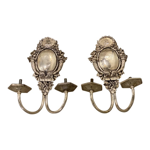 1900's Caldwell Ship Design Silver Sconces - Pair For Sale