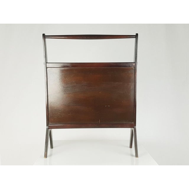 Brown Italian Stained Plywood & Decorated Glass Magazine Rack, 1950s For Sale - Image 8 of 13
