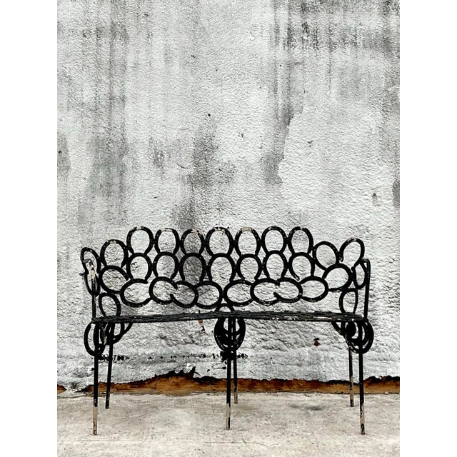 Vintage Boho Hand Forged Horseshoe Bench For Sale - Image 10 of 12