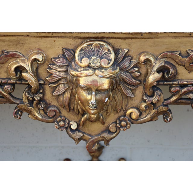 Antique Italian Baroque Giltwood Console Tables With Breccia Marble Tops | Pair | Circa 1900s For Sale - Image 10 of 18