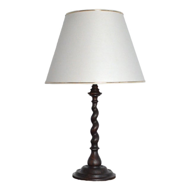 Vintage Oak Barley Twist Table Lamp For Sale