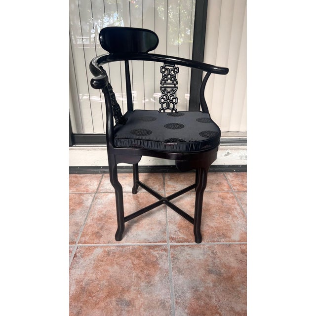 Asian 1990s Asian Black Lacquered Corner Chair For Sale - Image 3 of 8
