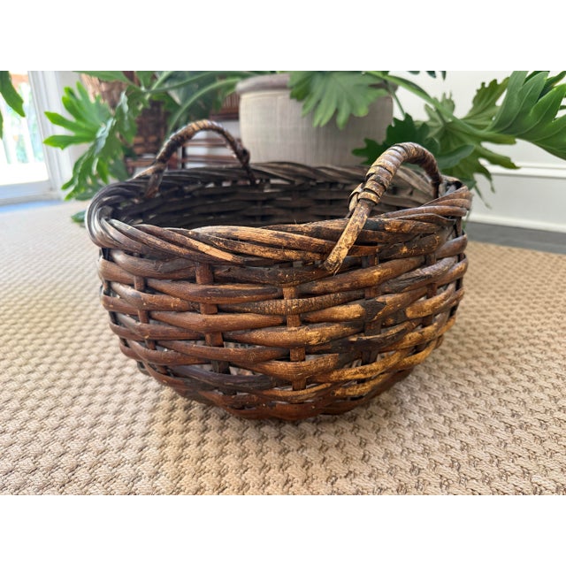 Vintage Rustic Split Bamboo Gathering Basket For Sale - Image 6 of 9