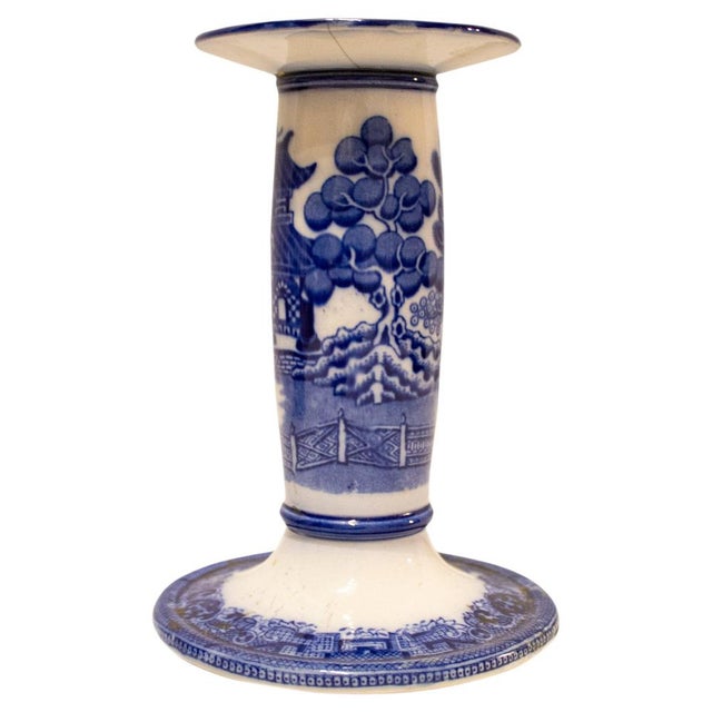 Blue Late 19th Century Dountons Willow Porcelain Cnadlestick, England, 1850s For Sale - Image 8 of 8