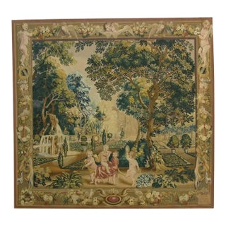 Vintage European Formal Garden and Figures Scenic Tapestry For Sale