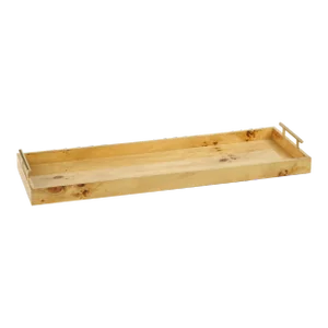 Dubbo Burl Wood Rectangular Tray with Gold Handles, 30" x 10"