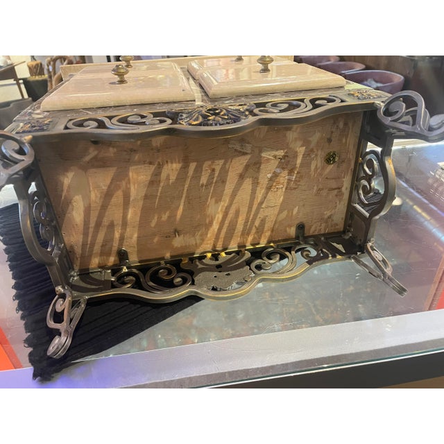 Beige 1980s Vintage 2 Color Tessellated Marble Treasure Chest with 4 Drawers on Metal Base For Sale - Image 8 of 8