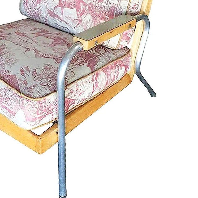 Rare Mid-Century Chrome Tubular Steel & Blonde Oak Lounge Chair by Hill-Rom Pair For Sale In Los Angeles - Image 6 of 9