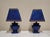 Vintage Bedside Lamps with Blue Ceramic Base and Handmade Sequined Shade by Lamplove, 1990s, Set of 2, in Very Good...