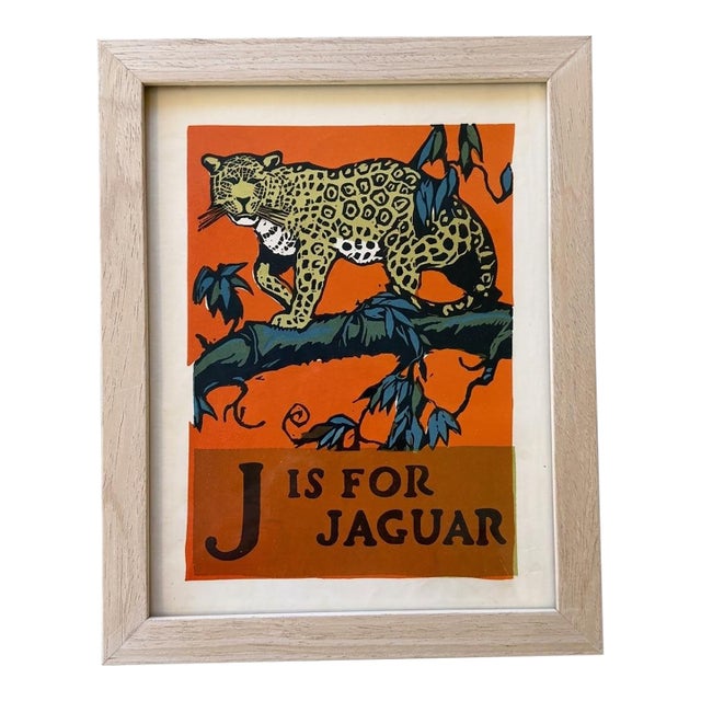 J Is for Jaguar - Cb Falls 1923 - Original Woodblock Print From the Abc Book For Sale