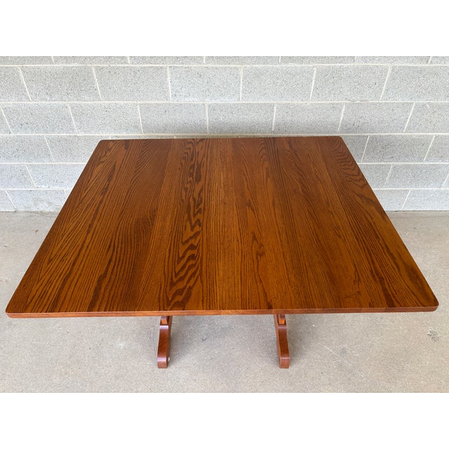 Tom Seely Solid Oak Trestle Style Twin Leaf Extension Dining Table For Sale In Philadelphia - Image 6 of 10