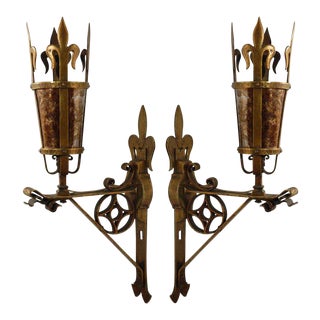 1920s Brass & Mica French Sconces - a Pair For Sale