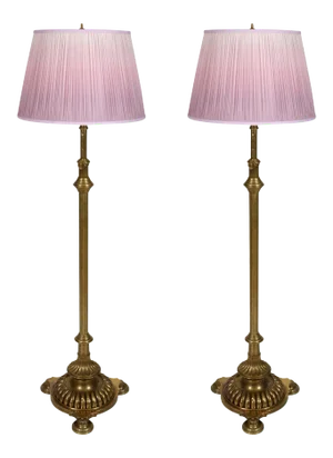 Heavy English Brass Telescoping Floor Lamps - A Pair