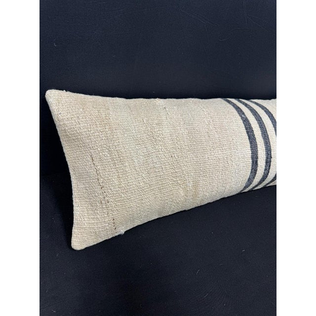 Turkish Hemp Pillow Cushion Natural Beige Black Cushion Cover 12"x46" #30311 Enhance your home decor with our Kilim Pillow...